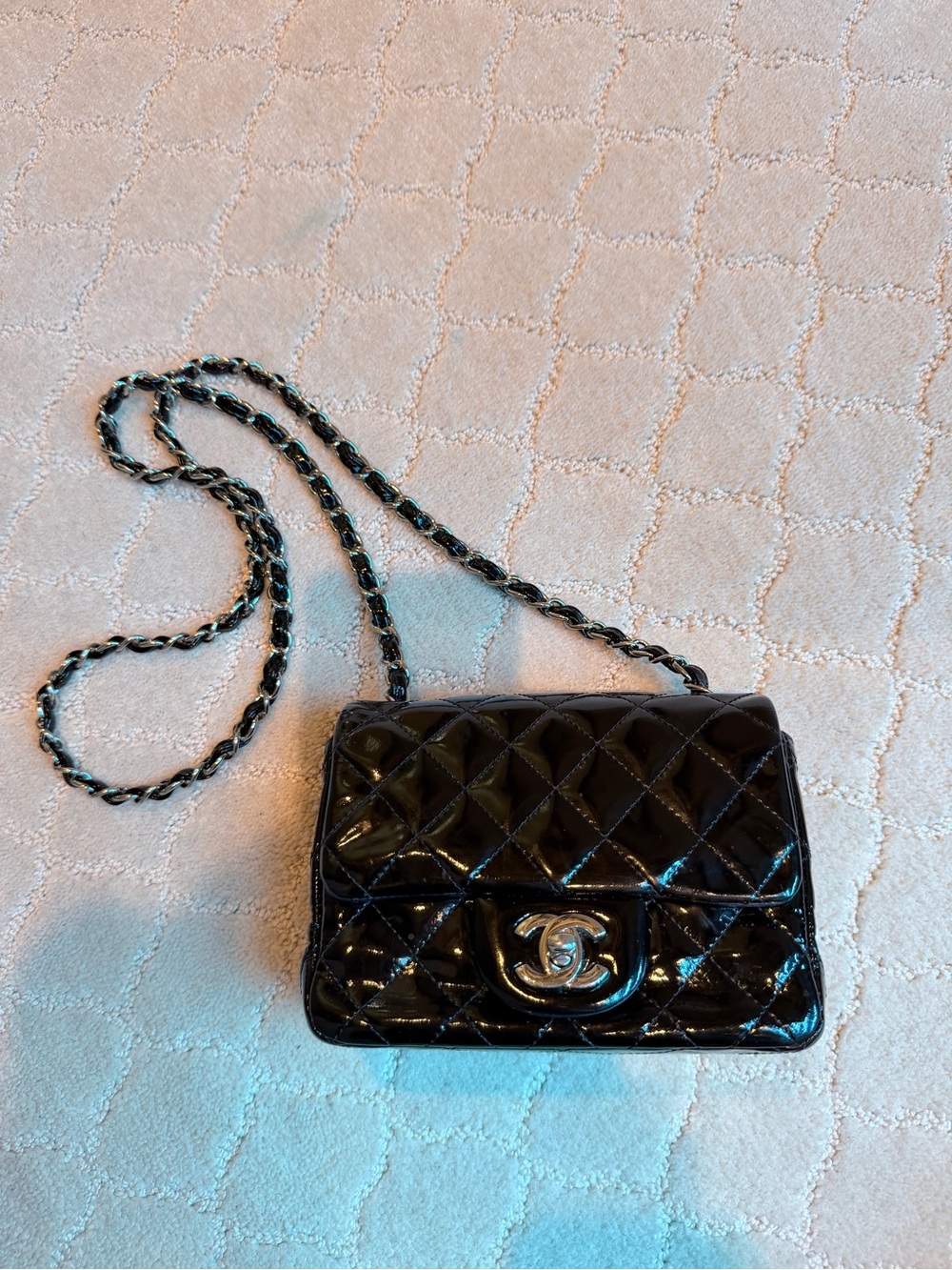 Chanel Quilted Patent Leather Mini Square in Black